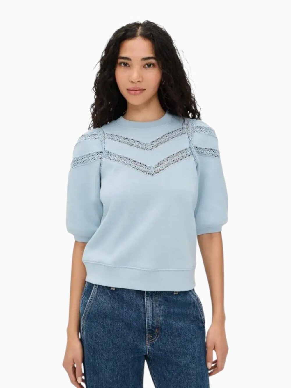 NWT RAILS ADRIA SWEATSHIRT CROCHET PUFF SLEEVE  SIZE M